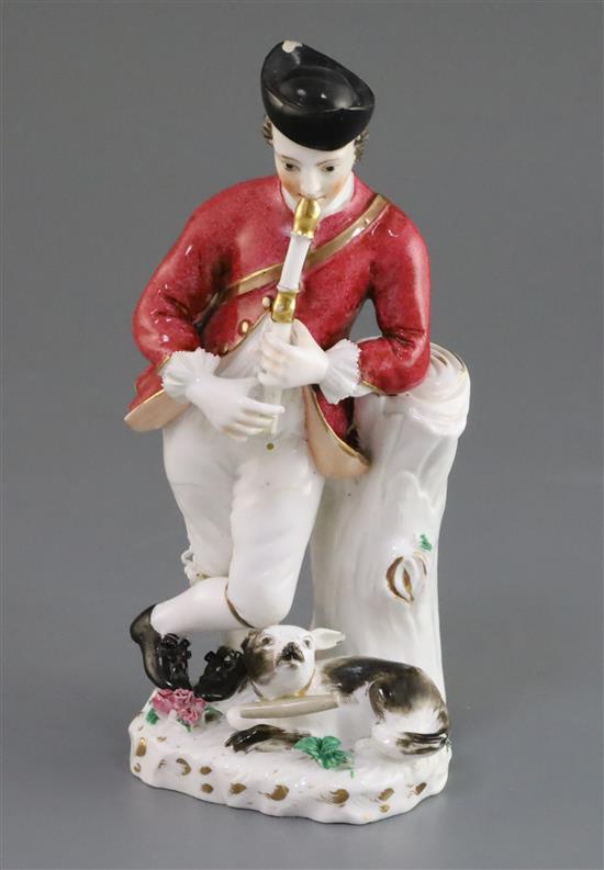 A Rockingham porcelain figure of a piping shepherd, c.1826-30, h. 18.5cm, some losses